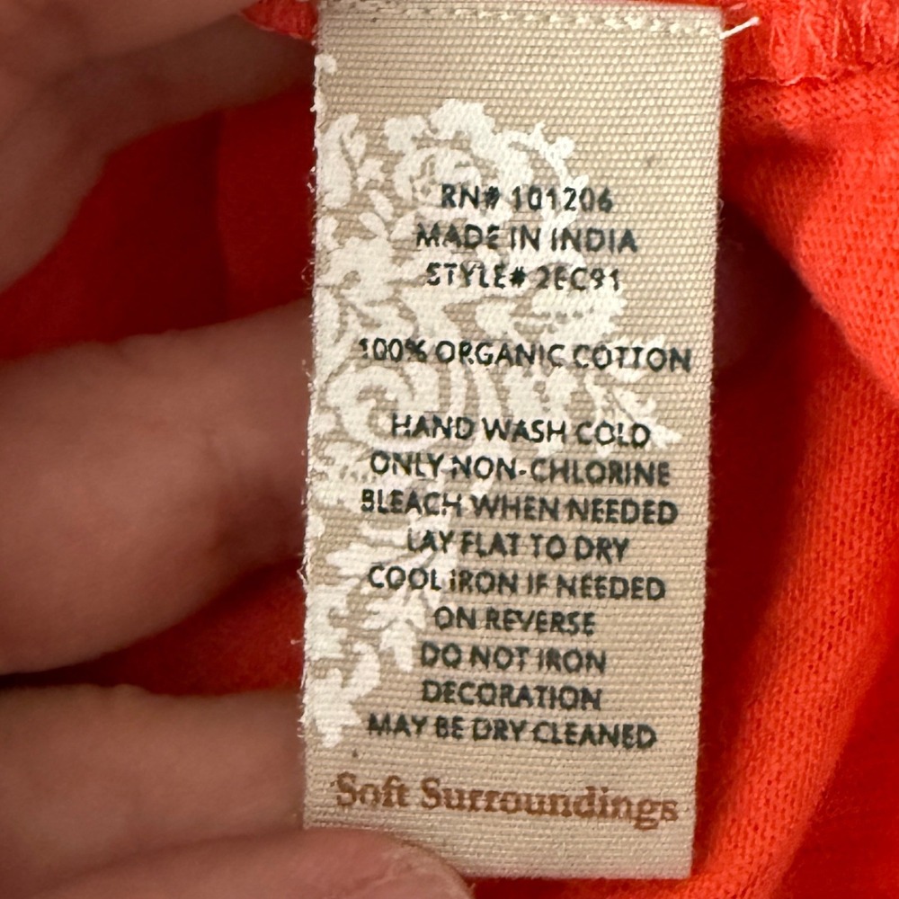 Soft Surroundings Boho Orange Beaded Organic Cotton Feather Tee Large Resort - Picture 6 of 6